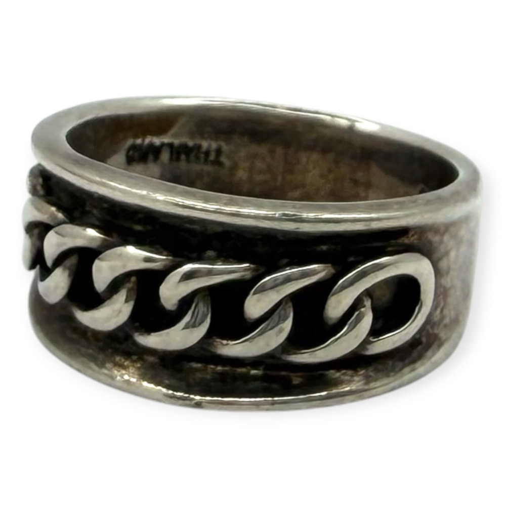 NF Curb Chain Ring Sterling Silver 925 Size 6.5 Silver Oxidized Link Band